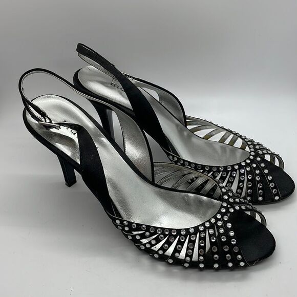 Maripe High Heel Sandals Women’s Size 9 Black with Rhinestones - Picture 1 of 9